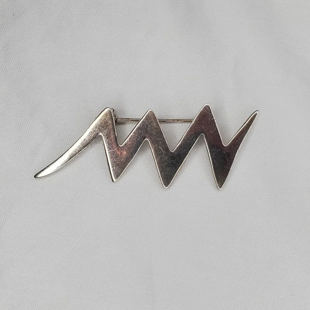 Vintage Sterling Silver Signed Stamped 925 Mexico ZigZag Lightning Brooch Brooch - Picture 4 of 9